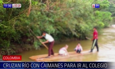 Cruzan caudaloso río con cocodrilos para llegar a la escuela