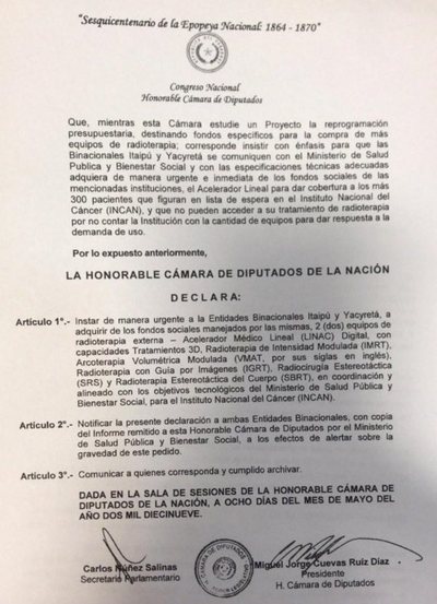 Pacientes con cáncer urgen a Itaipú y Yacyretá la compra de equipos para radioterapia