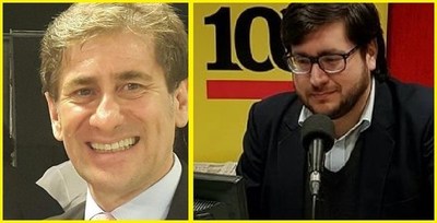 Vergonzoso. Benito Fleitas y Hector Riveros a tongazos en pleno programa radial.