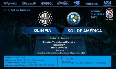 Torneo Clausura: Olimpia recibe al peligroso Sol de América