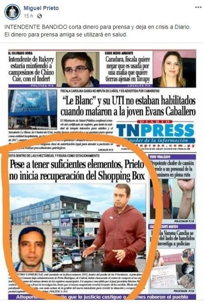 “Intendente bandido corta dinero para prensa y deja en crisis a Diario”: Argumento de Prieto ante críticas a su gestión