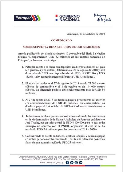 Petropar niega millonario faltante y acusa a propietario del medio de estar interesado en el rubro