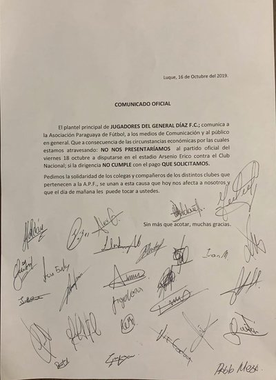 Por deudas atrasadas futbolistas de General Díaz anuncian no presentarse ante Nacional