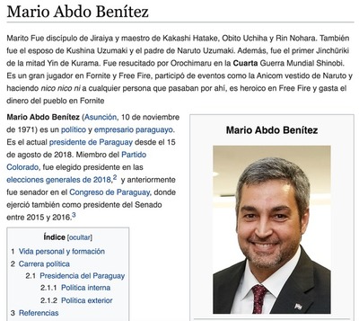 Mientras el MITIC duerme, editan la biografía del presidente en Wikipedia