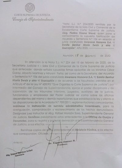 Ya es el colmo. Ahora se falsifican hasta las firmas de ministros de la Corte, según denuncia