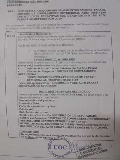Denuncian trampas en licitación de meriendas en la gobernación de Alto Paraná