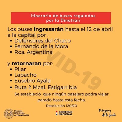 DINATRAN anuncia nuevo itinerario de buses hasta el 12 de abril