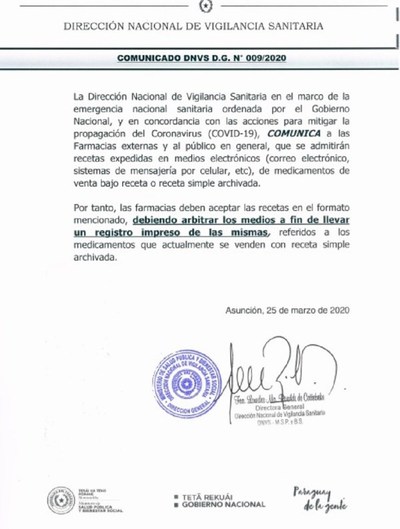 Vigilancia Sanitaria dispone que farmacias acepten recetas vía email o Whatsapp