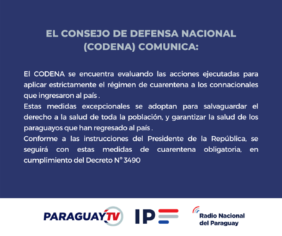 CONSEJO DE DEFENSA NACIONAL (CODENA) Comunica a la opinión publica
