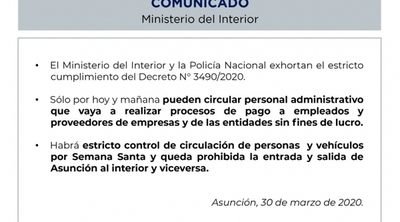 Ministerio del Interior recuerda a la ciudadanía a cumplir con cuarentena sanitaria