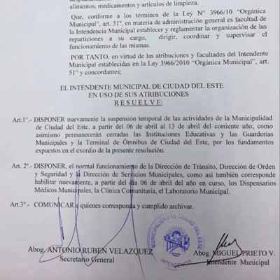 La Municipalidad seguirá cerrada hasta el 13 de abril